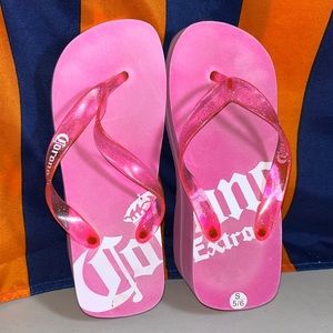 Beer Corona Extra Womens Size S 5/6 Beaded Wedge Flip Flops Beach Comfortable